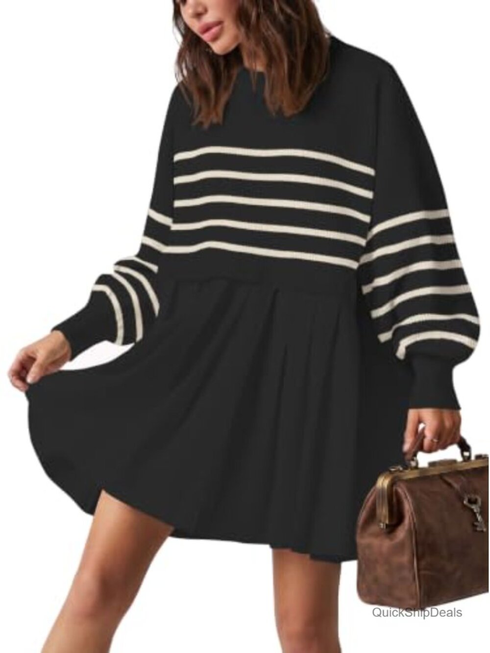 Oversized Striped Sweater Dress for Women Mini Long Sleeve Crewneck